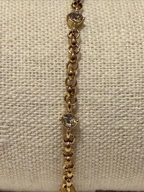 18k gold plated stainless steel Gold-Tone Bracelet with Clear Crystal Accents
